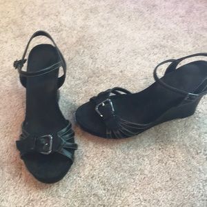 Size 6 1/2 black buckle wedges by Aerosoles